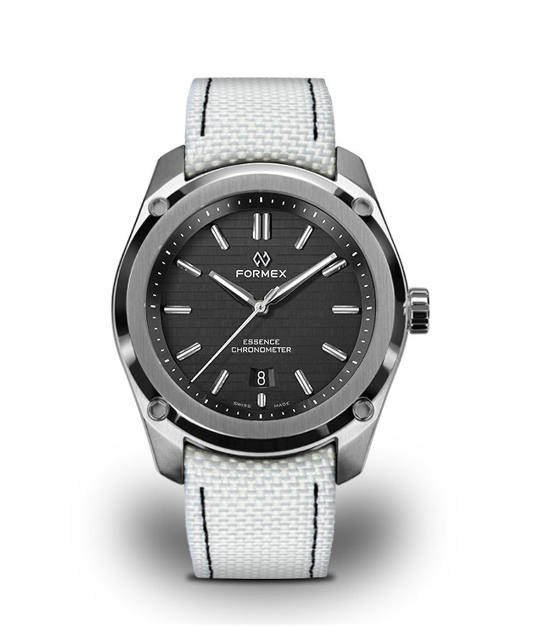 FORMEX 鋒美時 ESSENCE 39mm 自動機械錶 黑面白色尼龍錶帶 台灣總代理公司貨