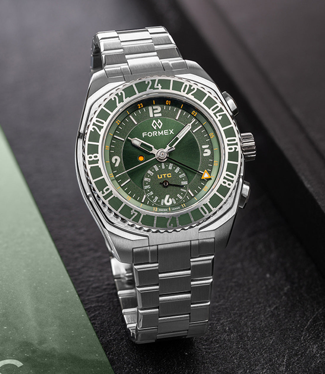 FORMEX 鋒美時 STRATOS UTC 41mm 自動機械錶 綠色不鏽鋼錶圈 綠面 不鏽鋼錶帶 台灣總代理公司貨