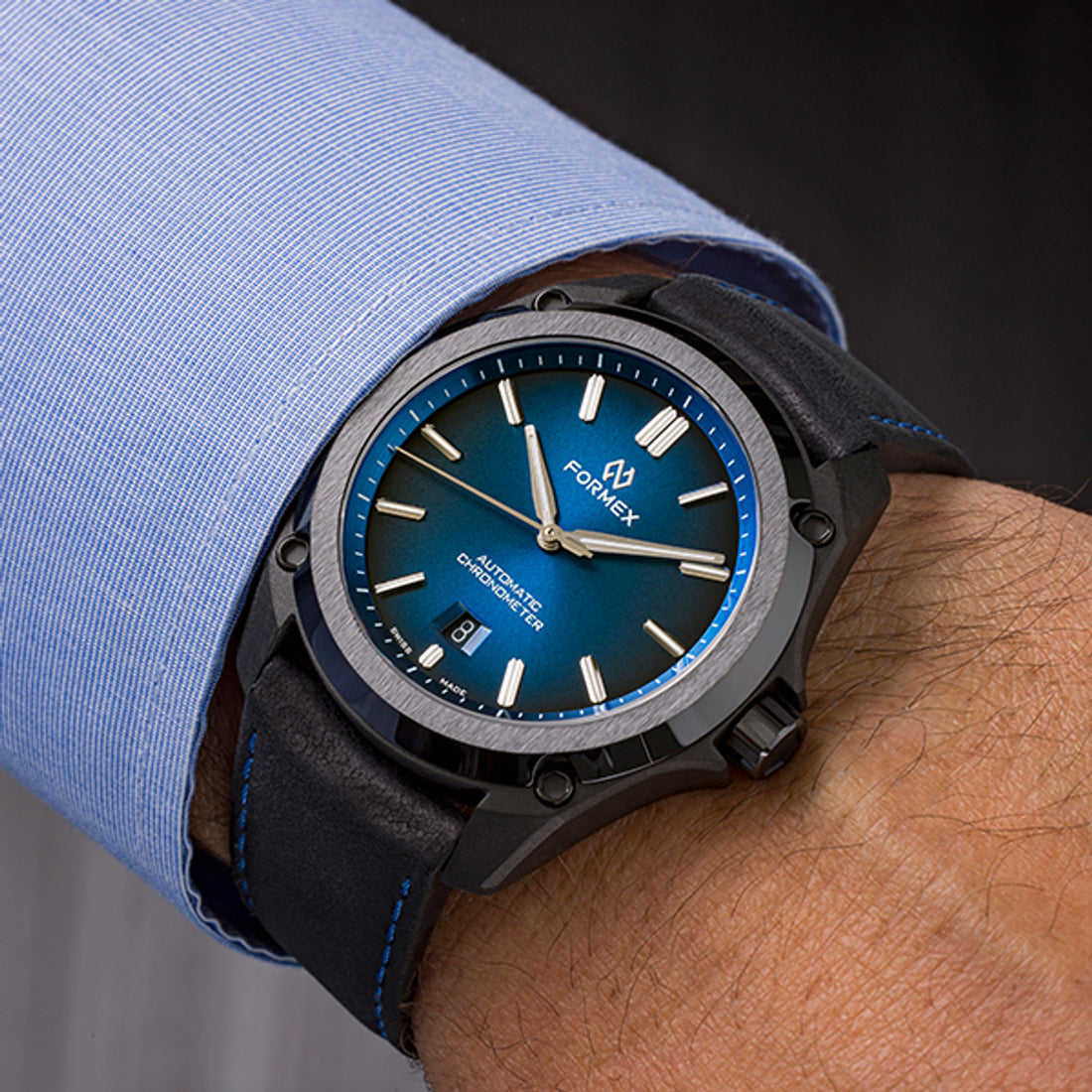 FORMEX 鋒美時 ESSENCE Leggera 41mm 自動機械錶 碳纖維複合材質 電光藍面藍色尼龍錶帶 台灣總代理公司貨