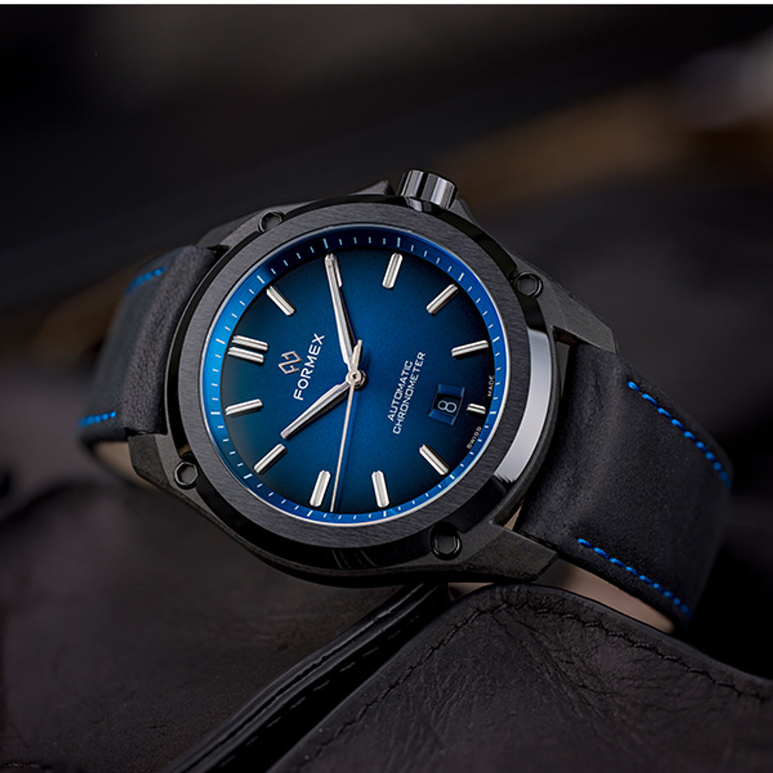 FORMEX 鋒美時 ESSENCE Leggera 41mm 自動機械錶 碳纖維複合材質 電光藍面藍色尼龍錶帶 台灣總代理公司貨
