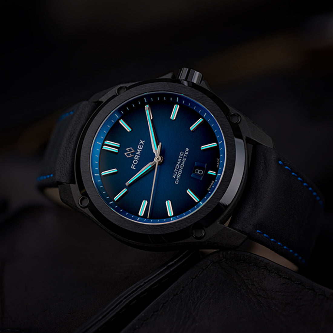 FORMEX 鋒美時 ESSENCE Leggera 41mm 自動機械錶 碳纖維複合材質 電光藍面藍色尼龍錶帶 台灣總代理公司貨